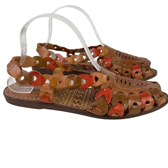 Mainframe Main Frame Women's 30137 Link Boho Peep Toe Genuine Leather Flats 9 M - Picture 1 of 16